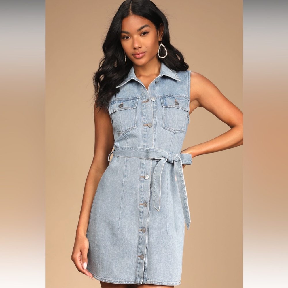 Denim Button-Up Belted Mini Dress
